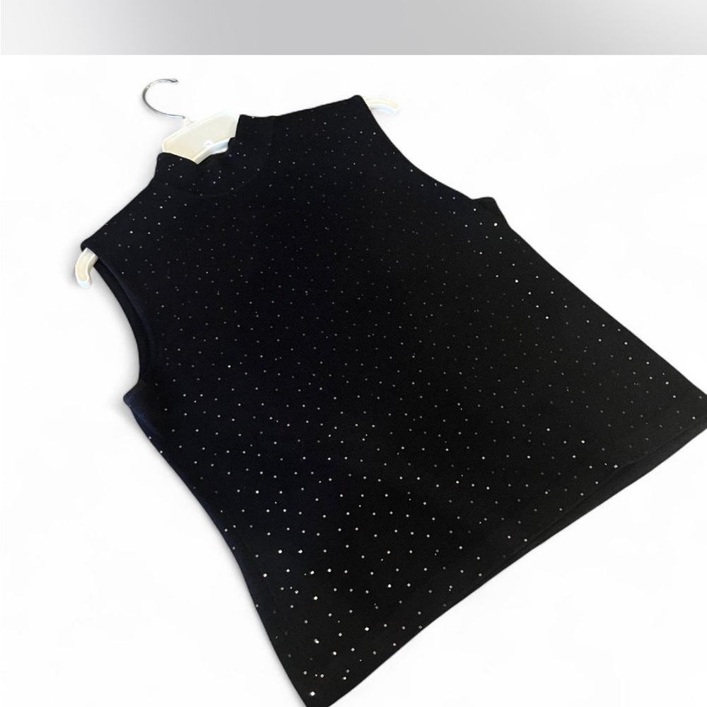 Elegant Vintage St. John Black beaded mock turtleneck shell-size small
